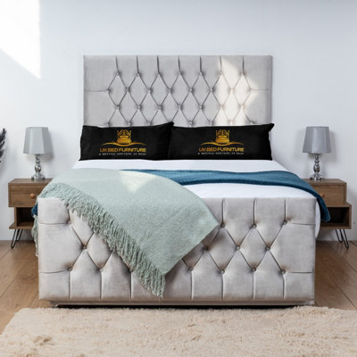 UKBEDFURNITURE Jublie Silver Plush  Divan Bed Base With 26 Inch HeadboardNo Storage from B&Q