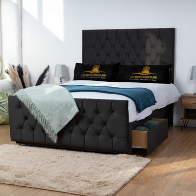 UKBEDFURNITURE Jublie Black Plush Divan Bed With 2 Foot End Drawers & 26 Inch Headboard from B&Q