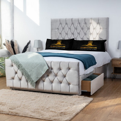UKBEDFURNITURE Jublie Silver Plush Divan Bed With 2 Foot End Drawers & 26 Inch Headboard from B&Q