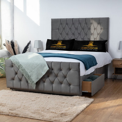 UKBEDFURNITURE Jublie Steel Plush Divan Bed With 2 Foot End Drawers & 26 Inch Headboard from B&Q