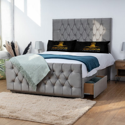 UKBEDFURNITURE Jublie Grey Plush Divan Bed 2 Foot End Drawers With 10 Inch Orthopaedic Mattress & 26 Inch Headboard from B&Q