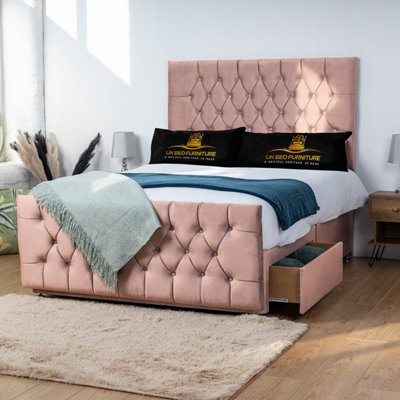 UKBEDFURNITURE Jublie Pink Plush Divan Bed 2 Foot End Drawers With 10 Inch Orthopaedic Mattress & 26 Inch Headboard from B&Q