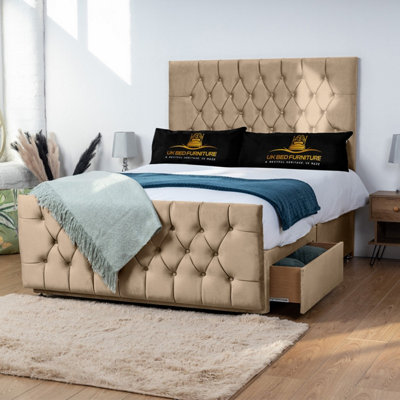 UKBEDFURNITURE Jublie Beige Plush Divan Bed 2 Foot End Drawers With 10 Inch Orthopaedic Mattress & 26 Inch Headboard from B&Q
