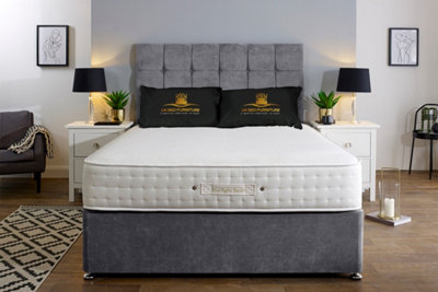 UKBEDFURNITURE Senator Grey Plush  Divan Bed Base With 26 Inch HeadboardNo Storage from B&Q
