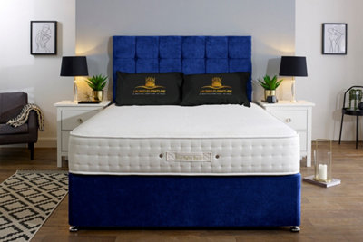UKBEDFURNITURE Senator Blue Plush  Divan Bed Base With 26 Inch HeadboardNo Storage from B&Q