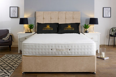 UKBEDFURNITURE Senator Beige Plush  Divan Bed Base With 26 Inch HeadboardNo Storage from B&Q