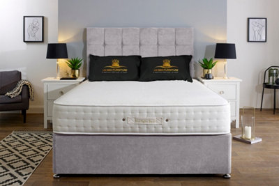 UKBEDFURNITURE Senator Silver Plush  Divan Bed Base With 26 Inch Headboard & 10 Inch Orthopaedic MattressNo Storage from B&Q