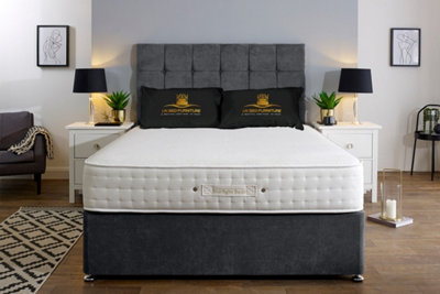 UKBEDFURNITURE Senator Steel Plush  Divan Bed Base With 26 Inch Headboard & 10 Inch Orthopaedic MattressNo Storage from B&Q