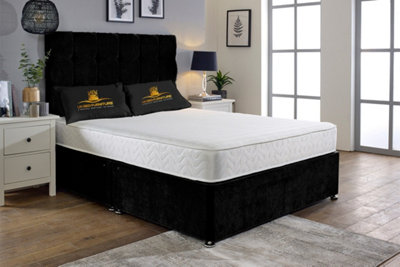 UKBEDFURNITURE Senator Black Plush Divan Bed With 2 Foot End Drawers & 26 Inch Headboard from B&Q