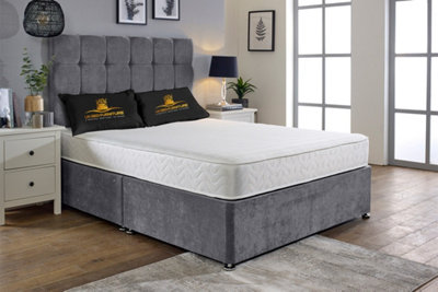 UKBEDFURNITURE Senator Grey Plush Divan Bed 2 Foot End Drawers With 10 Inch Orthopaedic Mattress & 26 Inch Headboard from B&Q