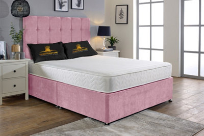 UKBEDFURNITURE Senator Pink Plush Divan Bed 2 Foot End Drawers With 10 Inch Orthopaedic Mattress & 26 Inch Headboard from B&Q