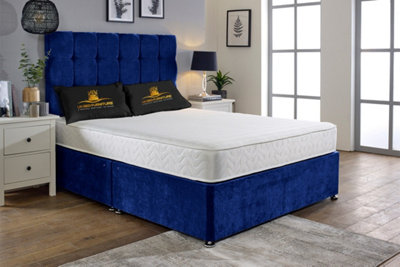 UKBEDFURNITURE Senator Blue Plush Divan Bed 2 Foot End Drawers With 10 Inch Orthopaedic Mattress & 26 Inch Headboard from B&Q