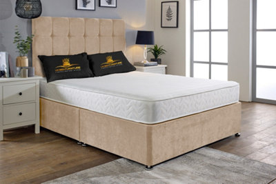 UKBEDFURNITURE Senator Beige Plush Divan Bed 2 Foot End Drawers With 10 Inch Orthopaedic Mattress & 26 Inch Headboard from B&Q