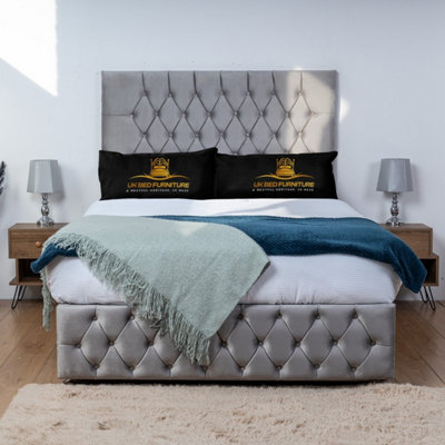 UKBEDFURNITURE Monaco Grey Plush  Divan Bed Base With 26 Inch HeadboardNo Storage from B&Q