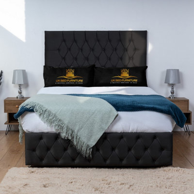 UKBEDFURNITURE Monaco Black Plush  Divan Bed Base With 26 Inch HeadboardNo Storage from B&Q