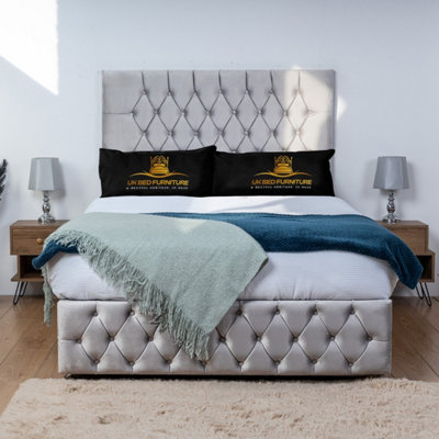UKBEDFURNITURE Monaco Silver Plush  Divan Bed Base With 26 Inch HeadboardNo Storage from B&Q