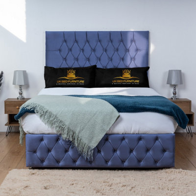 UKBEDFURNITURE Monaco Blue Plush  Divan Bed Base With 26 Inch HeadboardNo Storage from B&Q