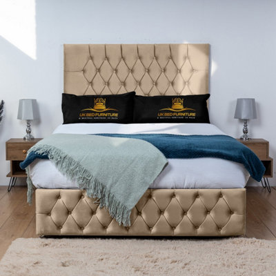 UKBEDFURNITURE Monaco Beige Plush  Divan Bed Base With 26 Inch HeadboardNo Storage from B&Q