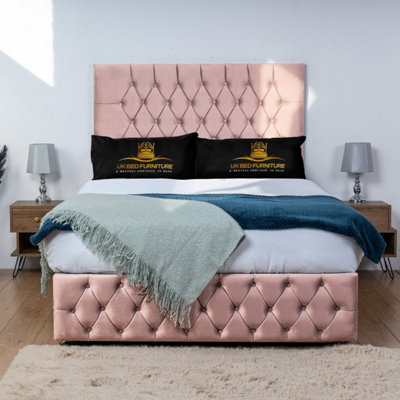 UKBEDFURNITURE Monaco Pink Plush  Divan Bed Base With 26 Inch Headboard & 10 Inch Orthopaedic MattressNo Storage from B&Q