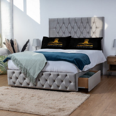 UKBEDFURNITURE Monaco Grey Plush Divan Bed With 2 Foot End Drawers & 26 Inch Headboard from B&Q