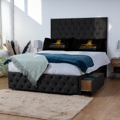 UKBEDFURNITURE Monaco Black Plush Divan Bed With 2 Foot End Drawers & 26 Inch Headboard from B&Q