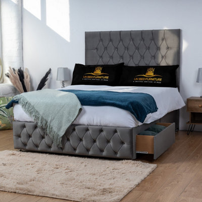 UKBEDFURNITURE Monaco Steel Plush Divan Bed With 2 Foot End Drawers & 26 Inch Headboard from B&Q