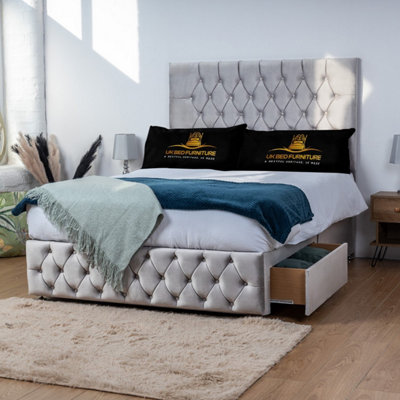 UKBEDFURNITURE Monaco Silver Plush Divan Bed 2 Foot End Drawers With 10 Inch Orthopaedic Mattress & 26 Inch Headboard from B&Q