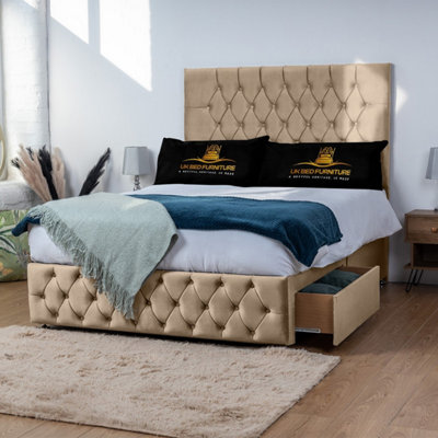 UKBEDFURNITURE Monaco Beige Plush Divan Bed 2 Foot End Drawers With 10 Inch Orthopaedic Mattress & 26 Inch Headboard from B&Q