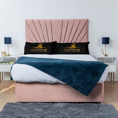 UKBEDFURNITURE Sunrise Pink Plush  Divan Bed Base With 26 Inch HeadboardNo Storage from B&Q