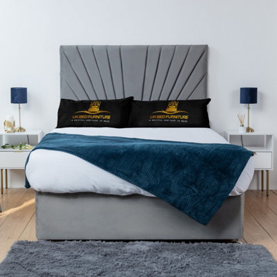 UKBEDFURNITURE Sunrise Grey Plush  Divan Bed Base With 26 Inch Headboard & 10 Inch Orthopaedic MattressNo Storage from B&Q