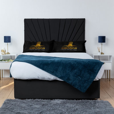 UKBEDFURNITURE Sunrise Black Plush  Divan Bed Base With 26 Inch Headboard & 10 Inch Orthopaedic MattressNo Storage from B&Q