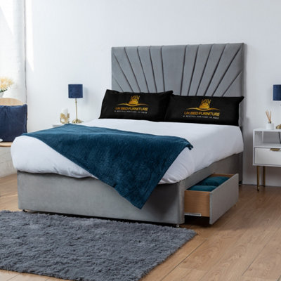 UKBEDFURNITURE Sunrise Grey Plush Divan Bed With 2 Foot End Drawers & 26 Inch Headboard from B&Q