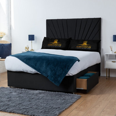 UKBEDFURNITURE Sunrise Black Plush Divan Bed With 2 Foot End Drawers & 26 Inch Headboard from B&Q