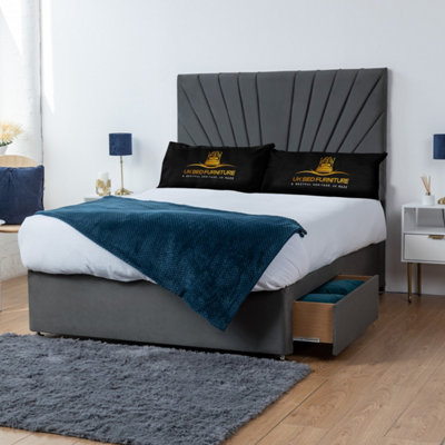 UKBEDFURNITURE Sunrise Steel Plush Divan Bed 2 Foot End Drawers With 10 Inch Orthopaedic Mattress & 26 Inch Headboard from B&Q