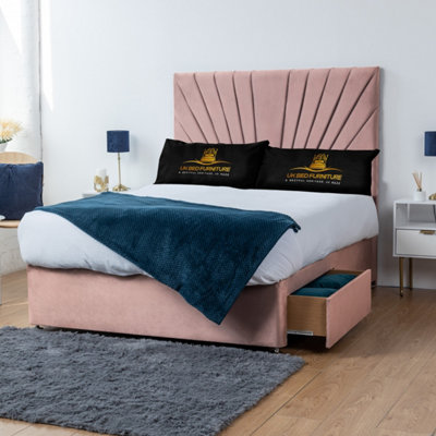UKBEDFURNITURE Sunrise Pink Plush Divan Bed 2 Foot End Drawers With 10 Inch Orthopaedic Mattress & 26 Inch Headboard from B&Q