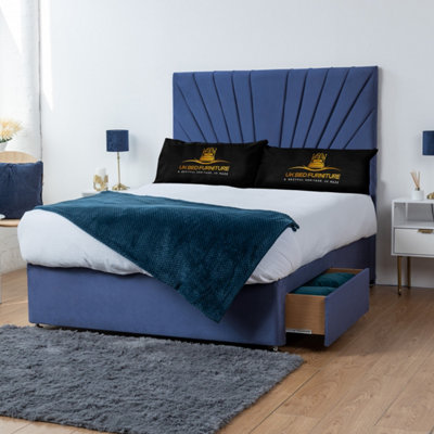 UKBEDFURNITURE Sunrise Blue Plush Divan Bed 2 Foot End Drawers With 10 Inch Orthopaedic Mattress & 26 Inch Headboard from B&Q