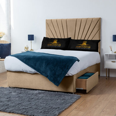UKBEDFURNITURE Sunrise Beige Plush Divan Bed 2 Foot End Drawers With 10 Inch Orthopaedic Mattress & 26 Inch Headboard from B&Q