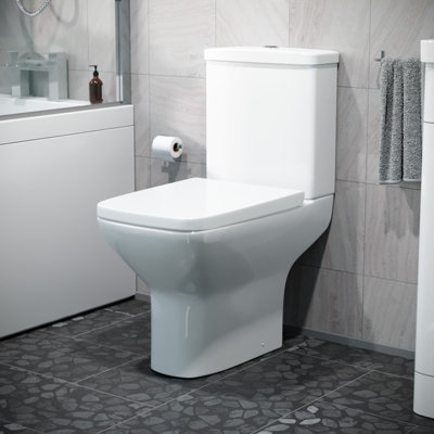 Nes Home Sandra Modern Square Rimless Close Coupled Toilet With Soft Close Seat from B&Q