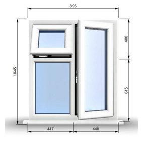 895mm (W) x 1045mm (H) PVCu StormProof  - 1 Opening Window (RIGHT) - Top Opening Window (LEFT) - Toughened Safety Glass - White