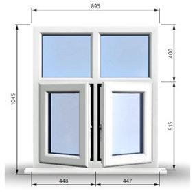 895mm (W) x 1045mm (H) PVCu StormProof Casement Window - 2 Bottom Opening Windows - Toughened Safety Glass - White