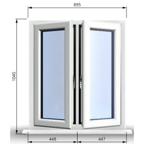 895mm (W) x 1045mm (H) PVCu StormProof Casement Window - 2 Central Opening Windows -  White Internal & External