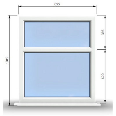 895mm (W) x 1045mm (H) PVCu StormProof Casement Window - 2 Horizontal Panes Non Opening Windows -  White Internal & External