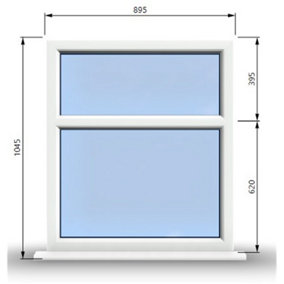895mm (W) x 1045mm (H) PVCu StormProof Casement Window - 2 Horizontal Panes Non Opening Windows -  White Internal & External