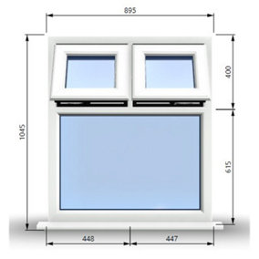 895mm (W) x 1045mm (H) PVCu StormProof Casement Window - 2 Top Opening Windows -  Toughened Safety Glass - White