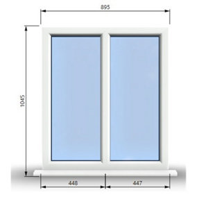 895mm (W) x 1045mm (H) PVCu StormProof Casement Window - 2 Vertical Panes Non Opening Windows -  White Internal & External