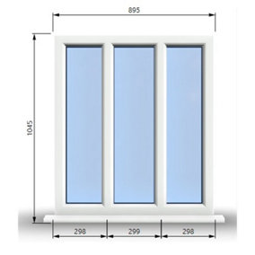 895mm (W) x 1045mm (H) PVCu StormProof Casement Window - 3 Panes Non Opening Window -  White Internal & External