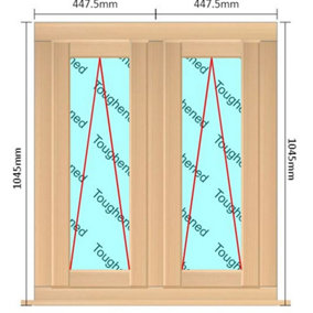 895mm (W) x 1045mm (H) Wooden Stormproof Window - 2 Opening Windows (Opening from Bottom) - Toughened Safety Glass