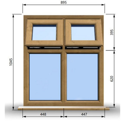 895mm (W) x 1045mm (H) Wooden Stormproof Window - 2 Top Opening Windows -Toughened Safety Glass