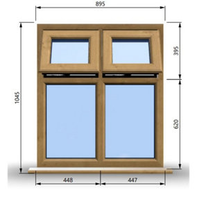 895mm (W) x 1045mm (H) Wooden Stormproof Window - 2 Top Opening Windows -Toughened Safety Glass