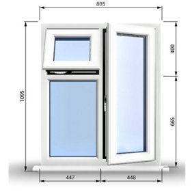 895mm (W) x 1095mm (H) PVCu StormProof  - 1 Opening Window (RIGHT) - Top Opening Window (LEFT) - Toughened Safety Glass - White